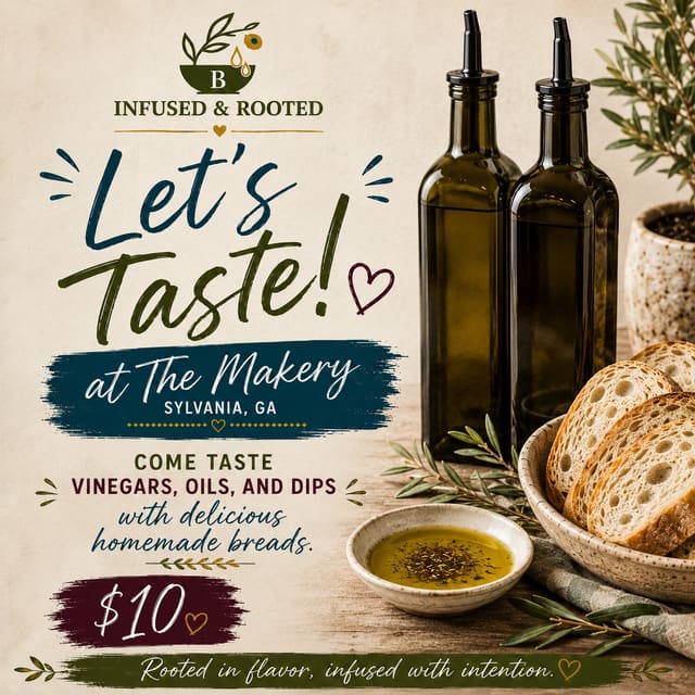 Let’s Taste Event: Vinegars, Oils, And Dips w/ Infused & Rooted at The Makery